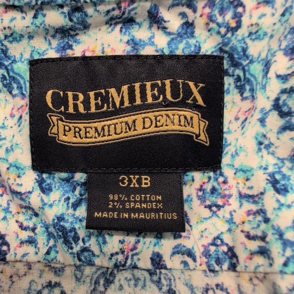 NWT Cremieux Premium Shirt Mens 3XB Short Sleeve Button Up White Blue Watercolor - Picture 4 of 4